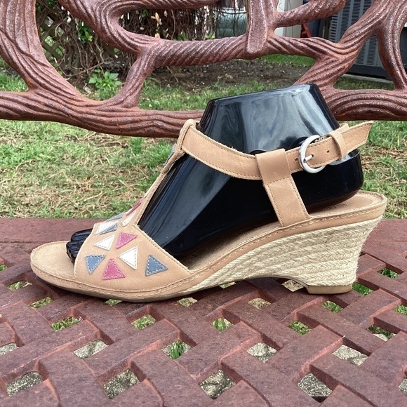 Aerosoles Leather T-Strap Jute Covered Kitten Heel Ankle Strap Open Toe Sandal - Picture 4 of 8